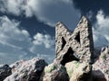 Rune rock under cloudy blue sky Royalty Free Stock Photo