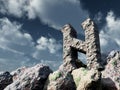 Rune rock under cloudy blue sky - 3d illustration Royalty Free Stock Photo