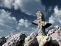 Rune rock under cloudy blue sky