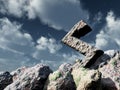 Rune rock under cloudy blue sky