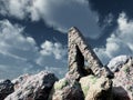 Rune rock under cloudy blue sky