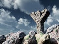 Rune rock under cloudy blue sky