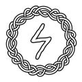 Rune Sowilo Sowulo in a circle - an ancient Scandinavian symbol or sign, amulet. Viking writing. Hand drawn outline vector