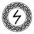 Rune Sowilo Sowulo in a circle - an ancient Scandinavian symbol or sign, amulet. Viking writing. Hand drawn outline vector
