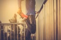 Runer stretching at sunset Royalty Free Stock Photo