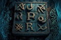 Runes, An ancient Germanic alphabet that is used for divination and magic. Mystic still life with stone runes. AI generative
