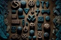 Runes, An ancient Germanic alphabet that is used for divination and magic. Mystic still life with stone runes. AI generative