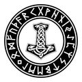 Mjollnir and runic futhark pagan vikings Royalty Free Stock Photo