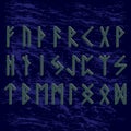 Runes. The letters of the ancient occult Vikings on a blue, sea background, runic font