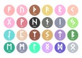 Runes. Multicolored runic alphabet. Old Norse, Icelandic, German