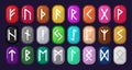 Runes. Multicolored stones with runic alphabet. Old Norse, Icelandic, German and Anglo-Saxon. Vector symbols. Sign, icon