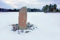 Runestone in a winter landscape Royalty Free Stock Photo