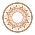 Runic circle, an ancient Slavic symbol, decorated with Scandinavian patterns. Beige fashion design