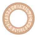 Runic circle, an ancient Slavic symbol, decorated with Scandinavian patterns. Beige fashion design