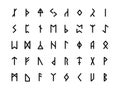 Runic hieroglyphics. Ancient nordic celtic alphabet with carved runes, old scandinavian sacred script letters germanic