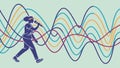Runner on Abstract Graph with Data Waves, vector design Generative AI Royalty Free Stock Photo