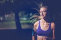 Runner athlete running at park. woman fitness jogging workout wellness concept. Royalty Free Stock Photo