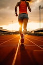 Runner athlete running on racetrack at sunrise. woman fitness jogging workout