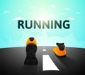 Runner athlete shoes on road, jog workout wellness concept