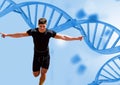 runner with blue dna chain background