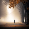 A Runner on a dull morning in a foggy autumn By Generative AI Royalty Free Stock Photo