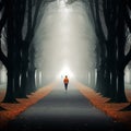 A Runner on a dull morning in a foggy autumn By Generative AI Royalty Free Stock Photo