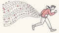 Runner Escaping, Dissolving into Binary Code Stream, vector design Generative AI Royalty Free Stock Photo