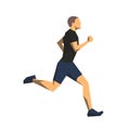 Runner, geometric flat design isolated vector illustration. Running man side view Royalty Free Stock Photo