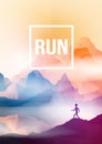 Runner on Geometric Mountain Background - Vector Illustration Royalty Free Stock Photo