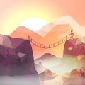 Runner on Geometric Mountain Background - Vector Illustration