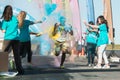 Runner Gets Squirted With Multiple Colors At Color Run Royalty Free Stock Photo