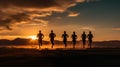 Runner group running on sunrise