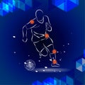 Medical infographic orthopedic. Human silhouette in football motion injury of pelvic, knee and foot.