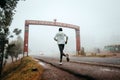 Runner with the inscription Thanks for visiting Iten, home of Champions, running training in Kenya. Marathon running, illustration