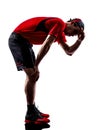 Runner jogger tired exhaustion breathless heat silhouette Royalty Free Stock Photo