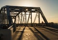 Runner on John Seigenthaler pedestrian bridge or Shelby street crossing at sunrise in Nashville Royalty Free Stock Photo