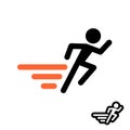 Runner logo. Fast moving man silhouette with speed lines.