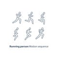 Runner logo, running person line icon, motion sequence set, marathon and triathlon concept