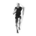 Runner, low polygonal running man, front view. Isolated sport geometric illustration