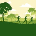 Runner marathon in the forest nature silhouette vector illustration