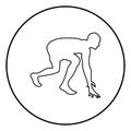 Runner preparing to start running Start running Runner in ready posture to sprint silhouette Ready to start icon black in circle Royalty Free Stock Photo