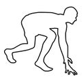 Runner preparing to start running Start running Runner in ready posture to sprint silhouette Ready to start icon black outline Royalty Free Stock Photo