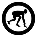 Runner preparing to start running Start running Runner in ready posture to sprint silhouette Ready to start icon black in circle Royalty Free Stock Photo