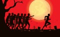 Runner run away from zombie group in the graveyard.