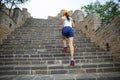 runner running at great wall on the top of mountain Royalty Free Stock Photo