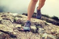 Runner running at great wall on the top of mountain Royalty Free Stock Photo