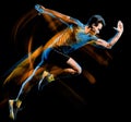 Runner running jogger jogging man isolated light painting black background Royalty Free Stock Photo