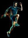 Runner running jogger jogging man isolated light painting black background Royalty Free Stock Photo