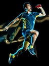 Runner running jogger jogging man isolated light painting black background Royalty Free Stock Photo