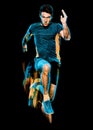 Runner running jogger jogging man isolated light painting black background Royalty Free Stock Photo